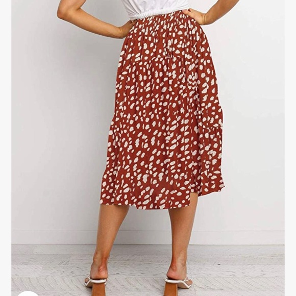 COPY - COPY - (Rust red)  Elastic High Waist Midi Skirt - Picture 2 of 7